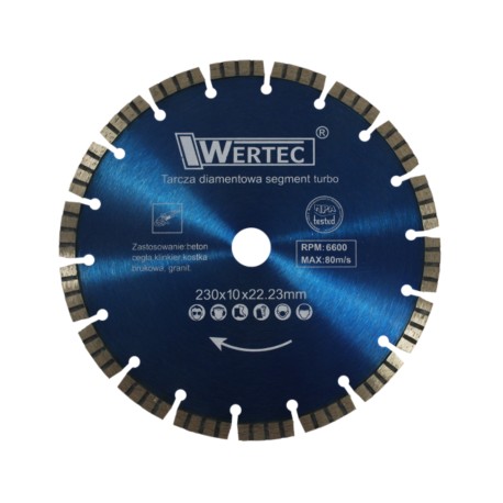 Tarcza diamentowa segmentowa turbo 230mm WERTEC EN-TARSEGT230